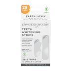Packaging of Dentagenie Earth Lovin' demangee teeth whitening strips with 28 strips on a white background.