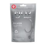 Dentagenie Silver Antibacterial Flosspyx pack with 36 minty flossers made from recycled plastic for cleaner flossing